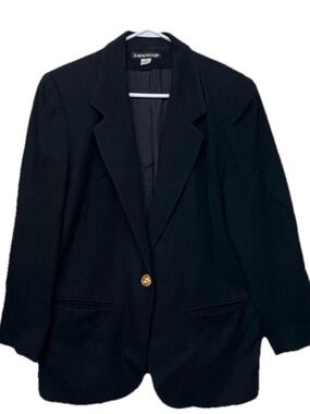 Vintage Savannah 100 Wool Black Blazer Womens Size 10 Single Button Jacket Y2K